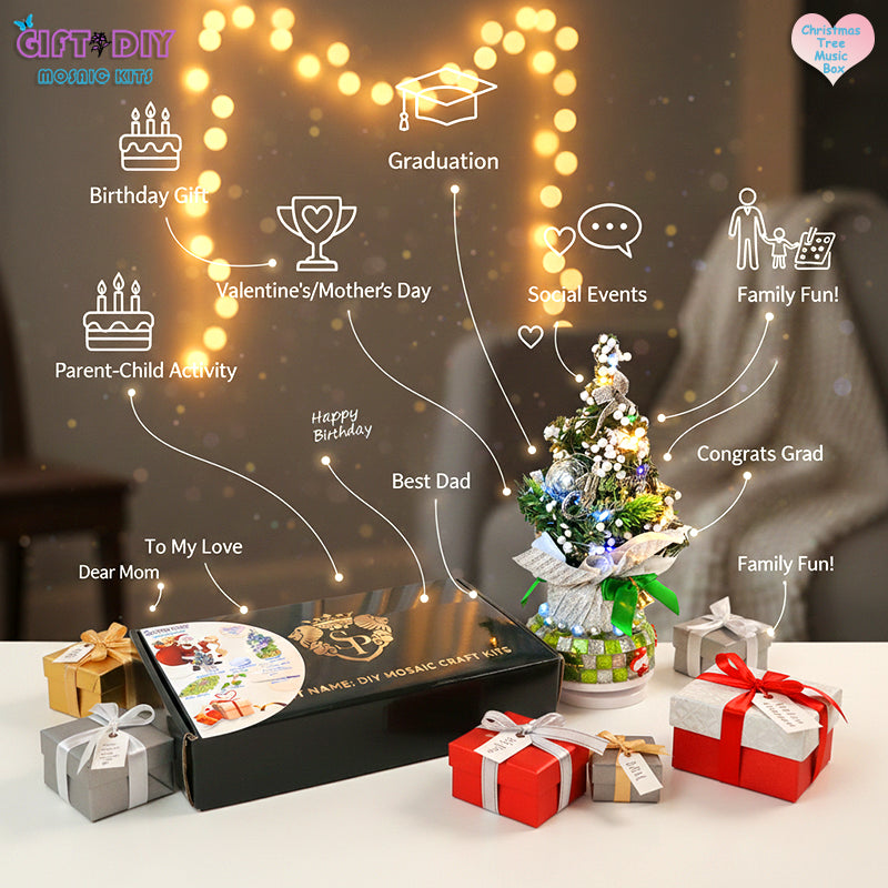 DIY Mosaic Christmas Tree Music Box Kit | Rotating Musical Holiday Decor for Family, Wedding & Birthday Gifts