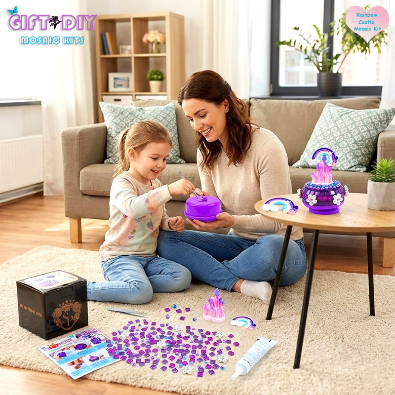 DIY Rotating Castle Mosaic Music Box Kit - Creative Handmade Gift for Parties & Holidays