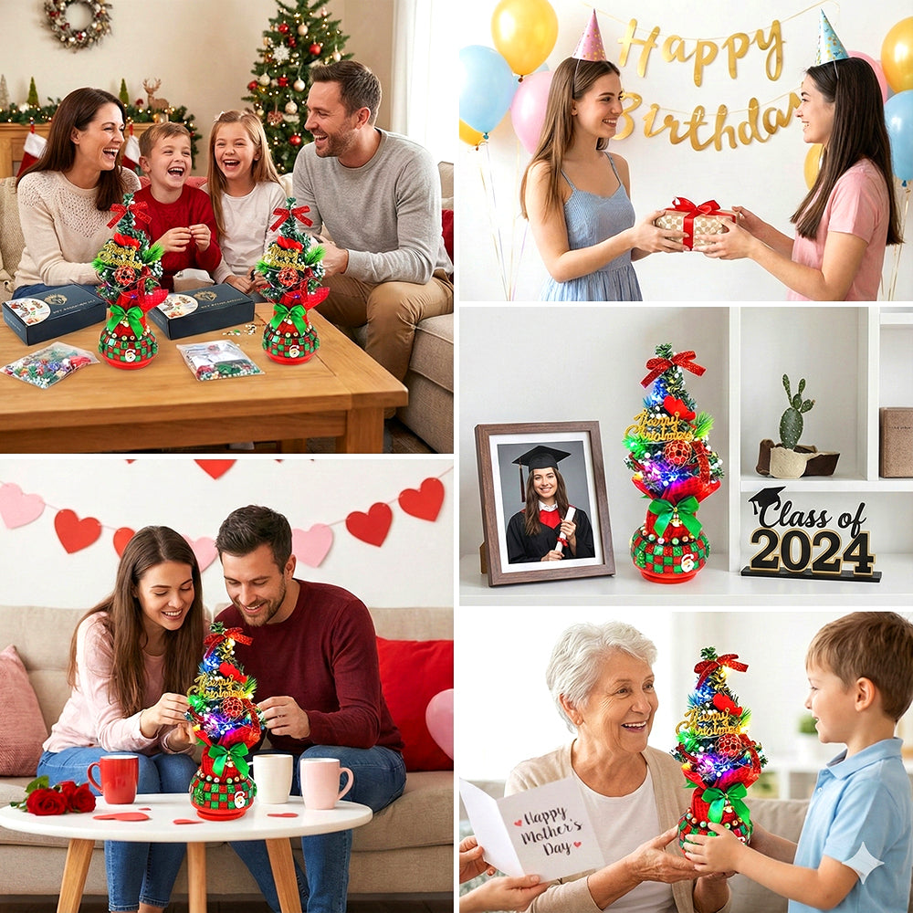 DIY Mosaic Christmas Tree Music Box Kit | Rotating Musical Craft Gift for Kids & Adults, Christmas Birthday Wedding