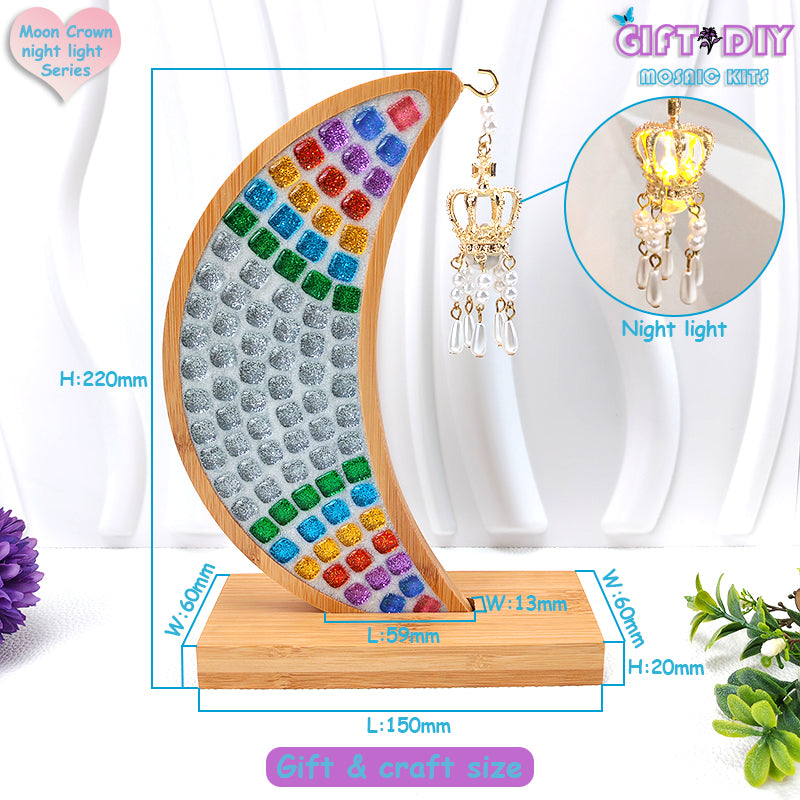 DIY Mosaic Moon Night Light Kit, Creative Craft Gift for Kids Adults, Home Decor