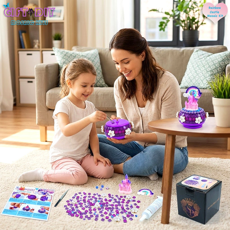 DIY Rotating Castle Mosaic Music Box Kit - Creative Handmade Gift for Parties & Holidays