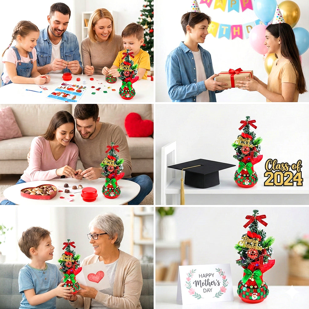 DIY Mosaic Christmas Tree Music Box Kit | Rotating Musical Craft Gift for Kids & Adults, Christmas Birthday Wedding