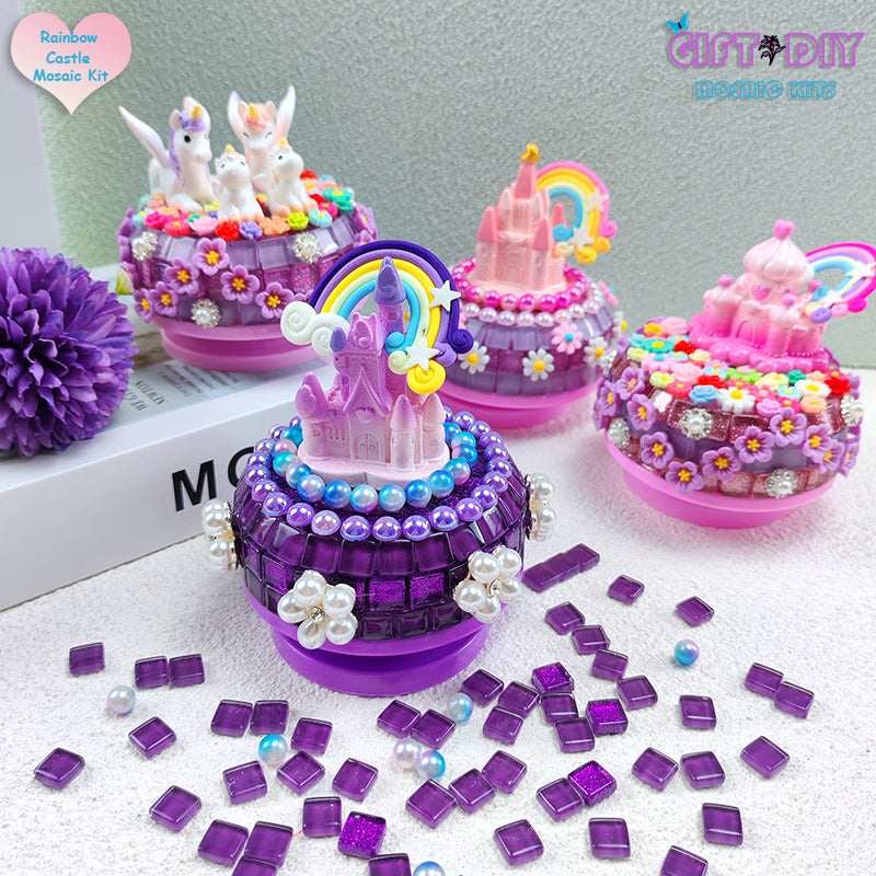 DIY Rotating Castle Mosaic Music Box Kit - Creative Handmade Gift for Parties & Holidays