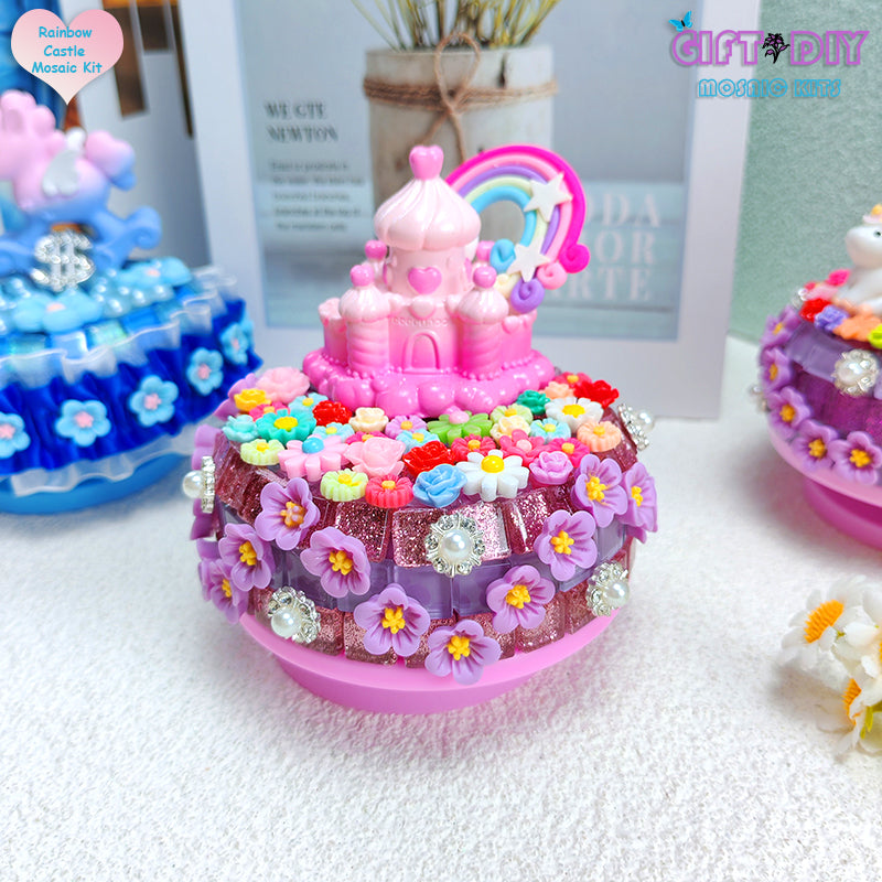 DIY Mosaic Castle Music Box Kit, Handmade Rotating Musical Box for Kids, Birthday Christmas Gift Home Decor