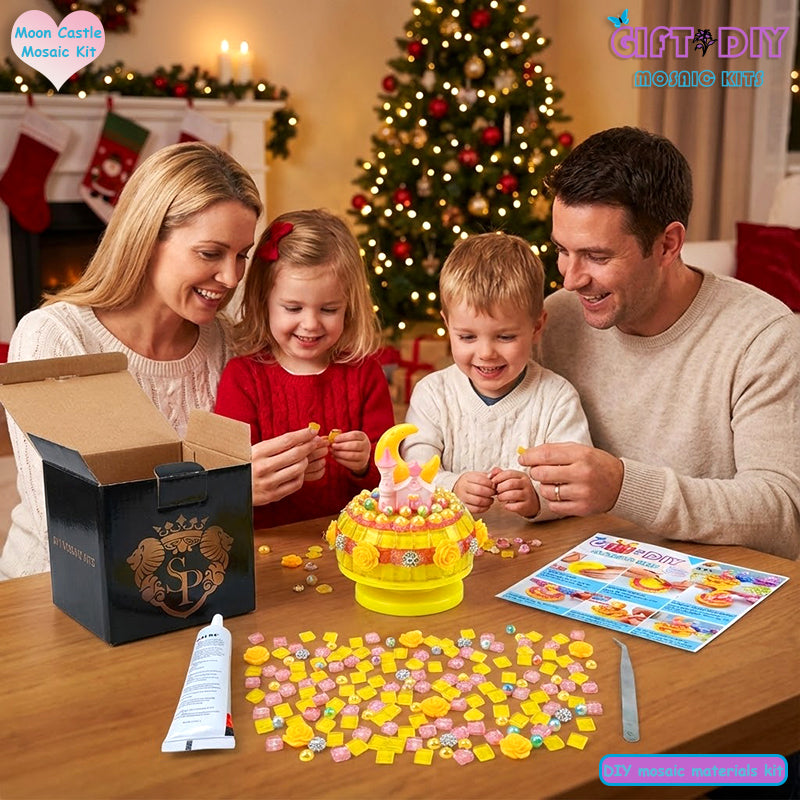 DIY Mosaic Moon Castle Rotating Music Box Kit, Handmade Craft Gift for Kids & Adults, Birthday Christmas Gift