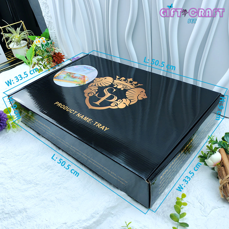 Luxury Gold Handle Decorative Tray, Floral Serving Tray for Home Decor, Wedding, Housewarming Gift
