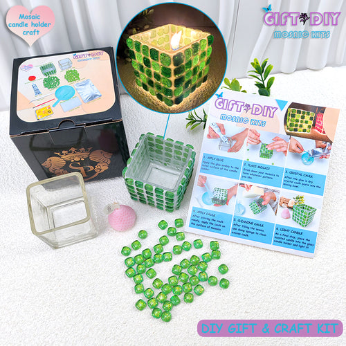 DIY Mosaic Candle Holder Kit for Adults & Kids, Handmade Art Craft for Home Decor Gifts