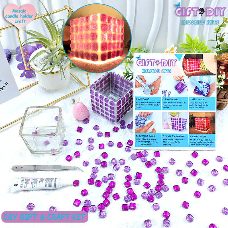 DIY Mosaic Candle Holder Kit, Handmade Craft for Kids & Adults, Home Decor Gift for Birthday Christmas
