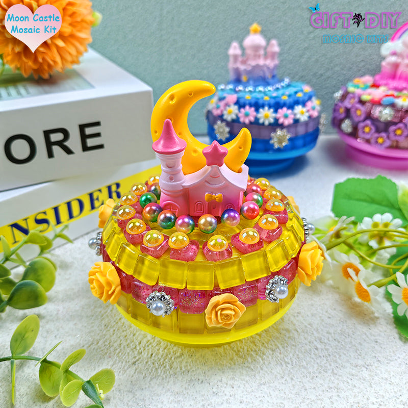 DIY Mosaic Moon Castle Rotating Music Box Kit, Handmade Craft Gift for Kids & Adults, Birthday Christmas Gift