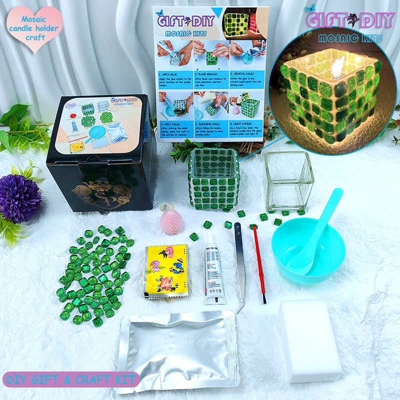 DIY Mosaic Candle Holder Kit for Adults & Kids, Handmade Art Craft for Home Decor Gifts