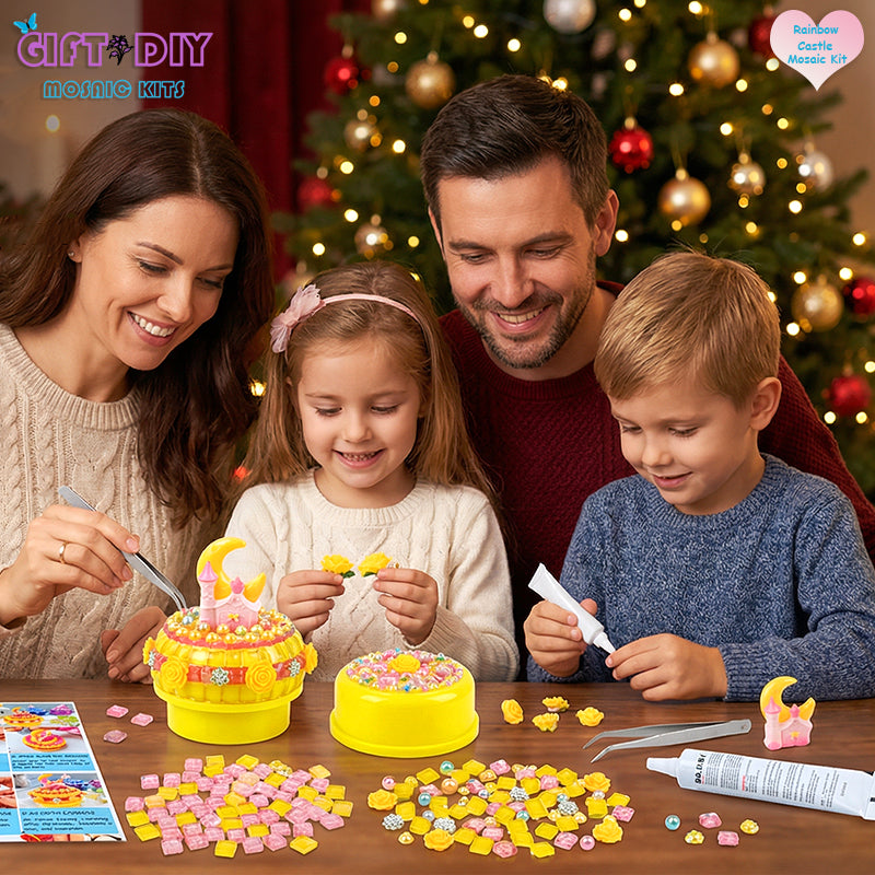 DIY Mosaic Moon Castle Rotating Music Box Kit, Handmade Craft Gift for Kids & Adults, Birthday Christmas Gift