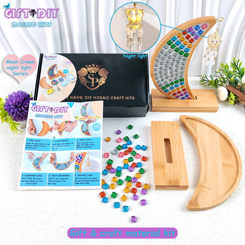 DIY Mosaic Moon Night Light Kit, Creative Craft Gift for Kids Adults, Home Decor
