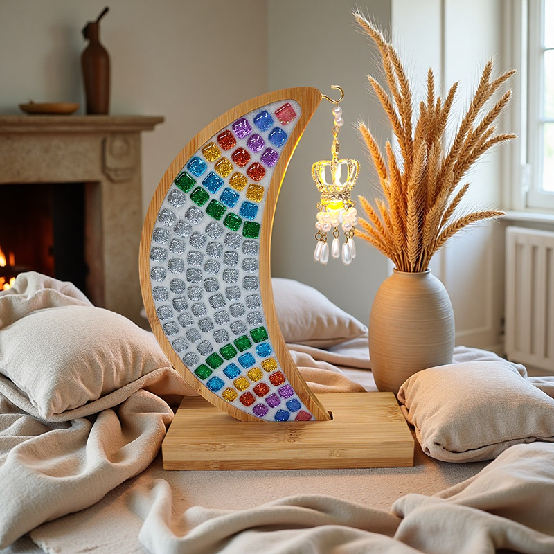 DIY Mosaic Moon Night Light Kit, Creative Craft Gift for Kids Adults, Home Decor