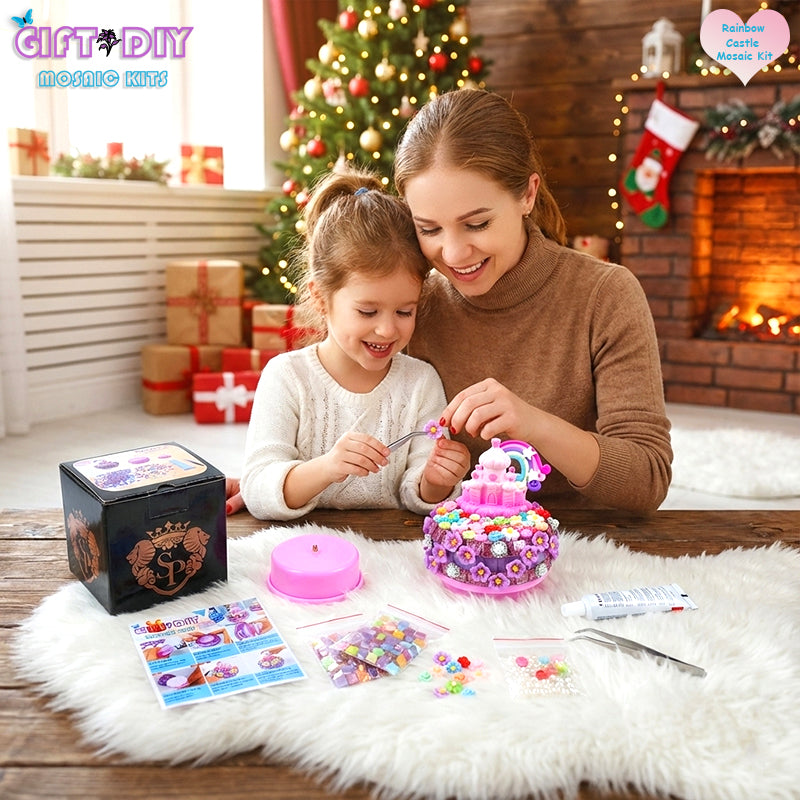 DIY Mosaic Castle Music Box Kit, Handmade Rotating Musical Box for Kids, Birthday Christmas Gift Home Decor