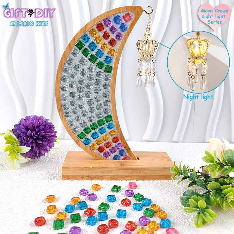 DIY Mosaic Moon Night Light Kit, Creative Craft Gift for Kids Adults, Home Decor