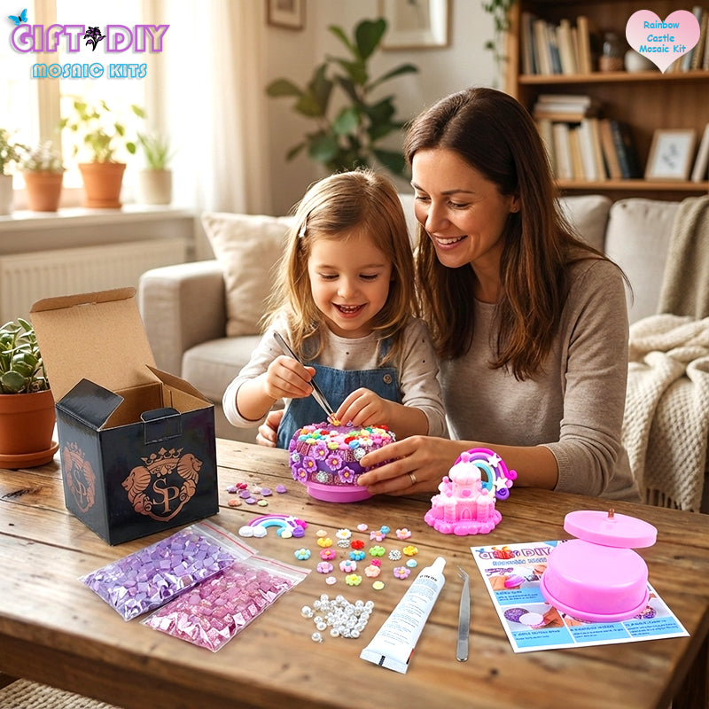 DIY Mosaic Castle Music Box Kit, Handmade Rotating Musical Box for Kids, Birthday Christmas Gift Home Decor