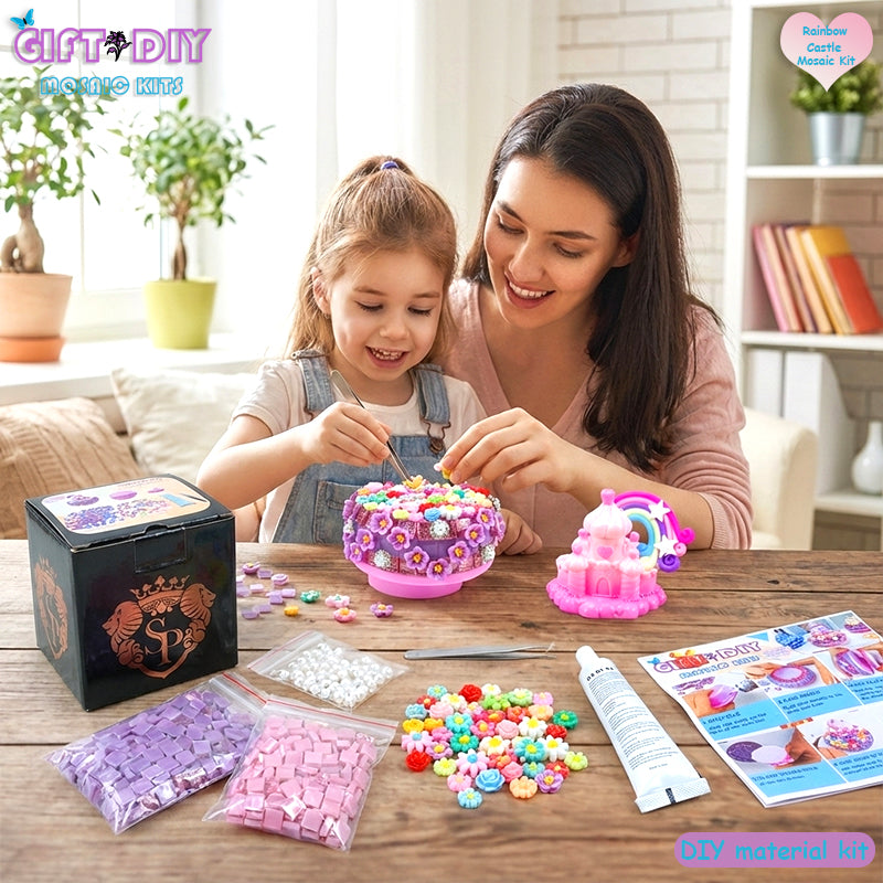 DIY Mosaic Castle Music Box Kit, Handmade Rotating Musical Box for Kids, Birthday Christmas Gift Home Decor
