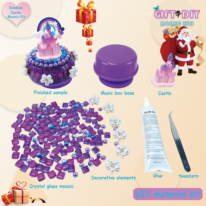 DIY Rotating Castle Mosaic Music Box Kit - Creative Handmade Gift for Parties & Holidays