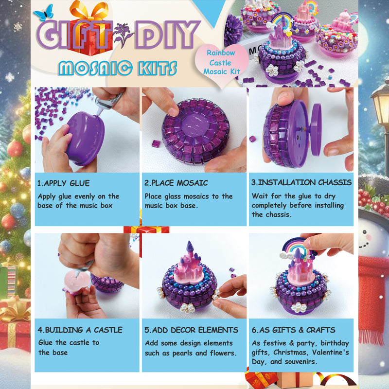 DIY Rotating Castle Mosaic Music Box Kit - Creative Handmade Gift for Parties & Holidays
