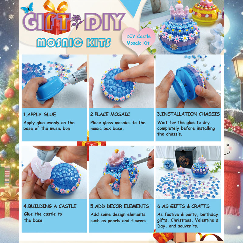 DIY Castle Mosaic Music Box Kit - Handmade Craft Gift for Kids & Adults